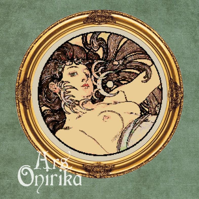 Alphonse Mucha Art Nouveau Goddess III - Cross Stitch Pattern (PDF) - INTERMEDIATE LEVEL