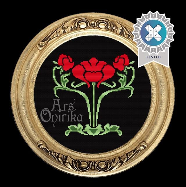 Art Nouveau Floral Cross Stitch Pattern (PDF) - EASY LEVEL