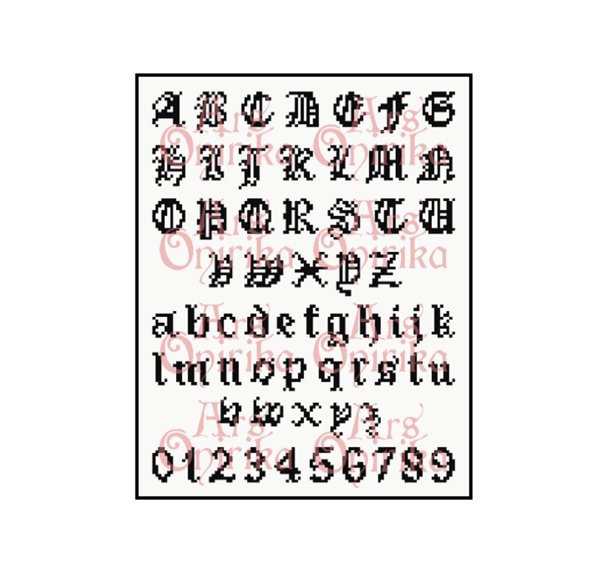 Gothic Alphabet Pattern - Cross Stitch Font Chart - EASY LEVEL