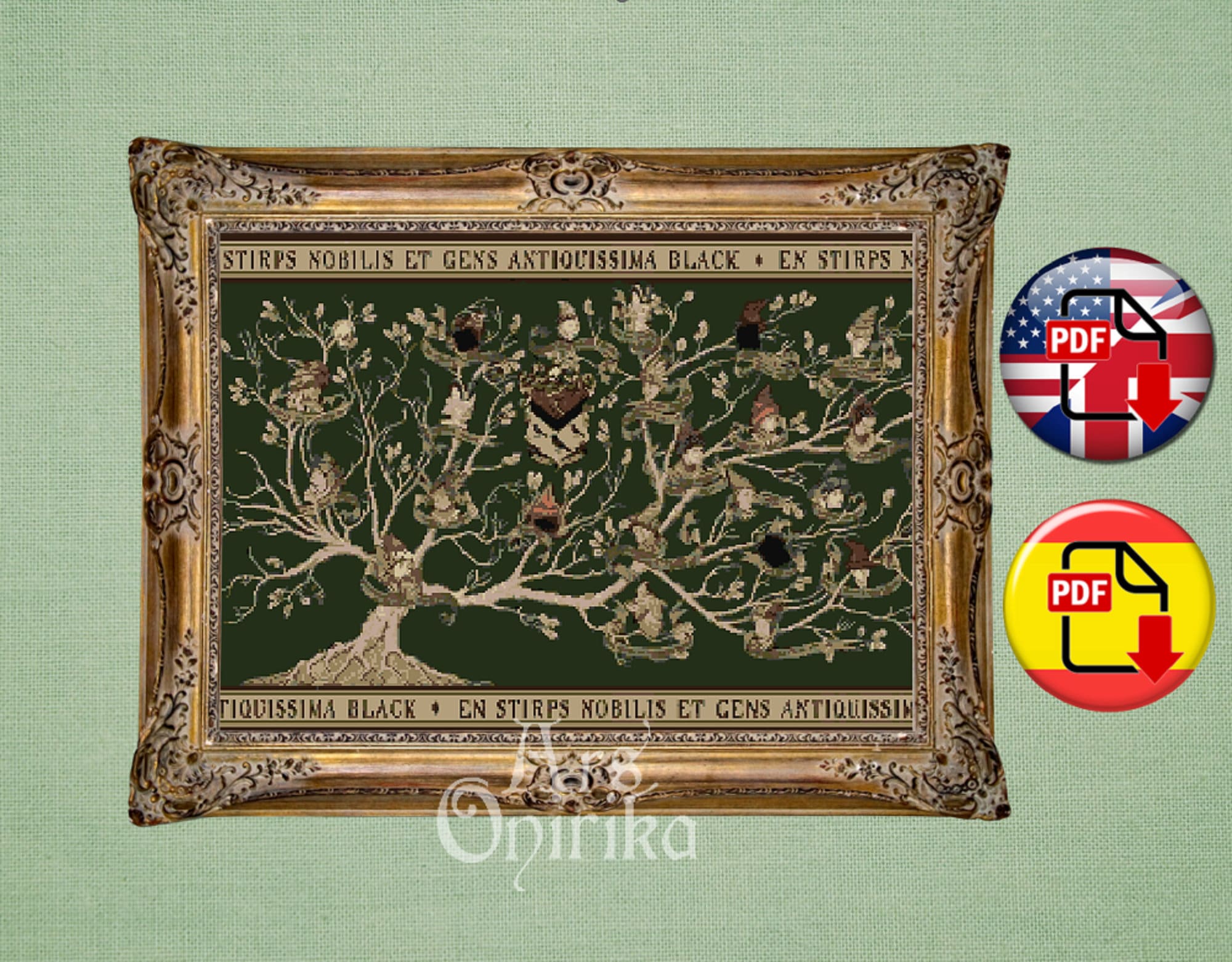 Black House Family Tree Cross Stitch Pattern – Wizarding World (PDF) - ADVANCED LEVEL