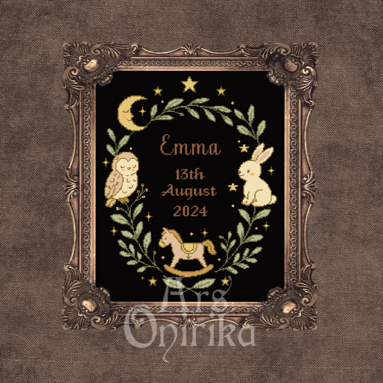 Customizable Birth Sampler - Cross Stitch Pattern (PDF) - Moonlight Nursery - EASY LEVEL