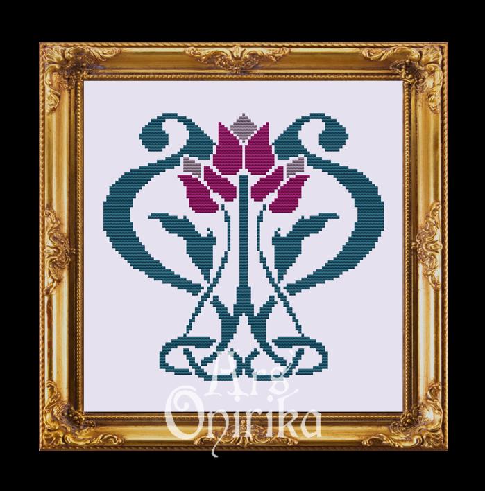 Art Nouveau Flowers Cross Stitch Pattern (PDF) - EASY LEVEL
