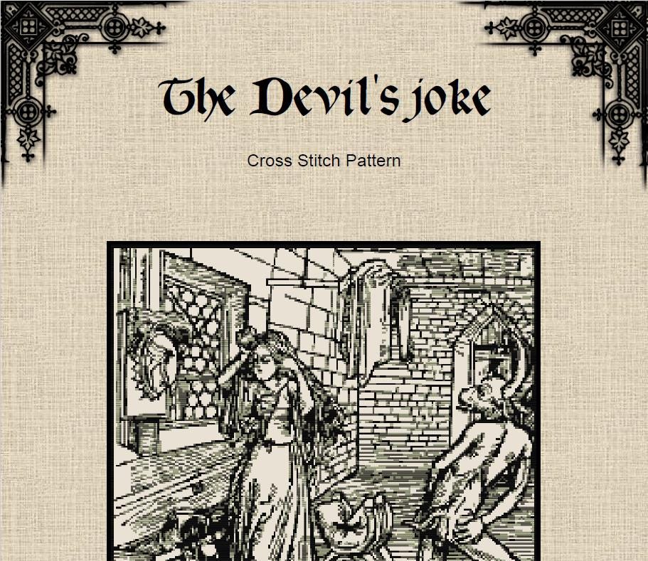 The Devil's Joke Cross Stitch Pattern (PDF) – Medieval Gothic Sampler - INTERMEDIATE LEVEL