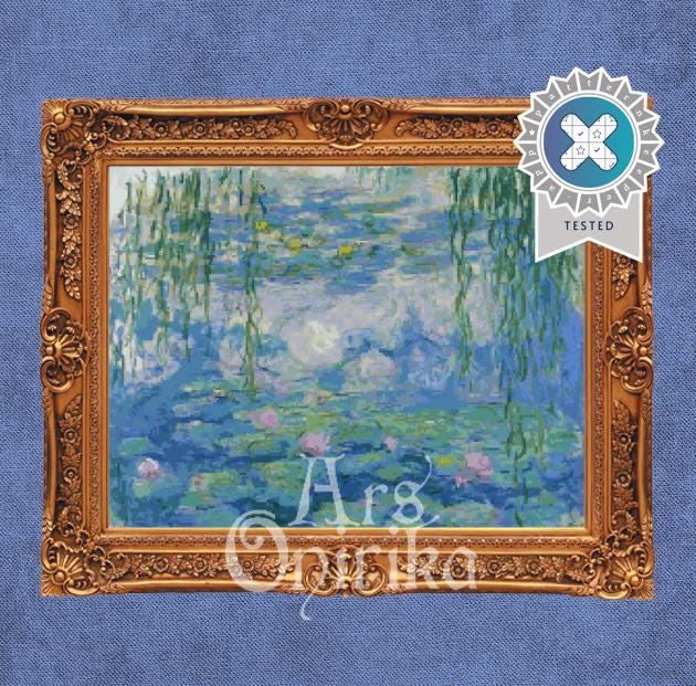 Monet Water Lilies Cross Stitch Pattern - Classic Art (PDF) - ADVANCED LEVEL