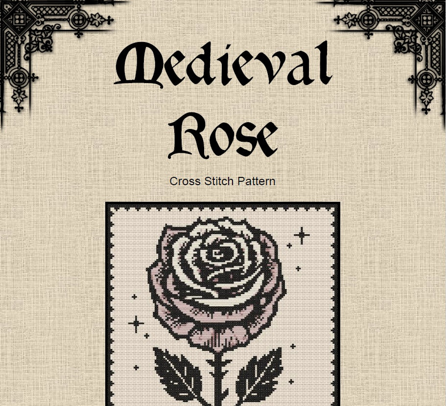 Medieval Rose Cross Stitch Pattern (PDF) - EASY LEVEL